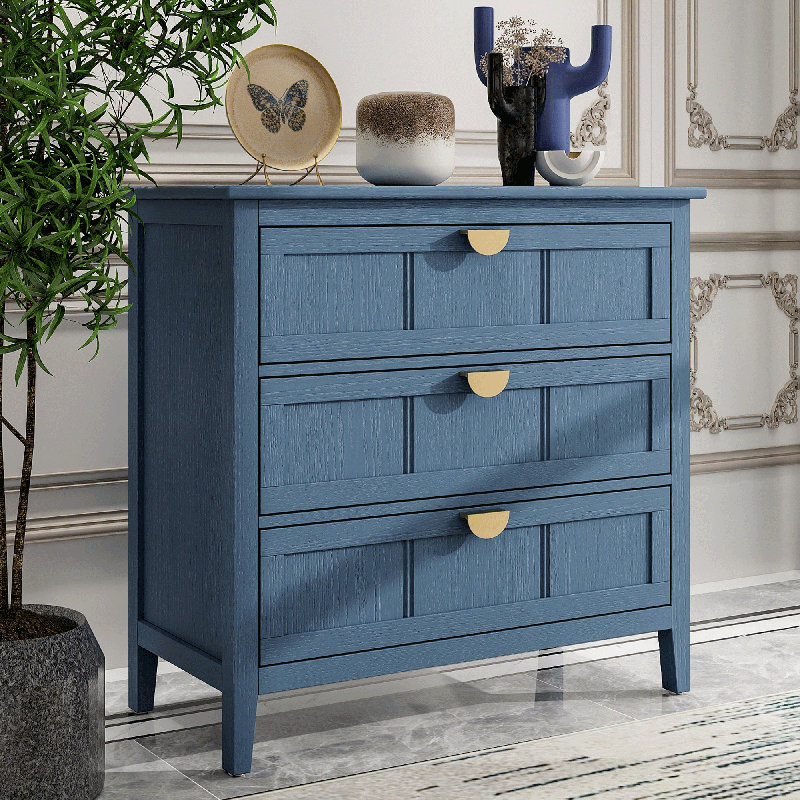 Charyl Wood 3 Drawers Cabinet,Nightstand,American Furniture,Suitable for Bedroom, Living room, Study, Blue