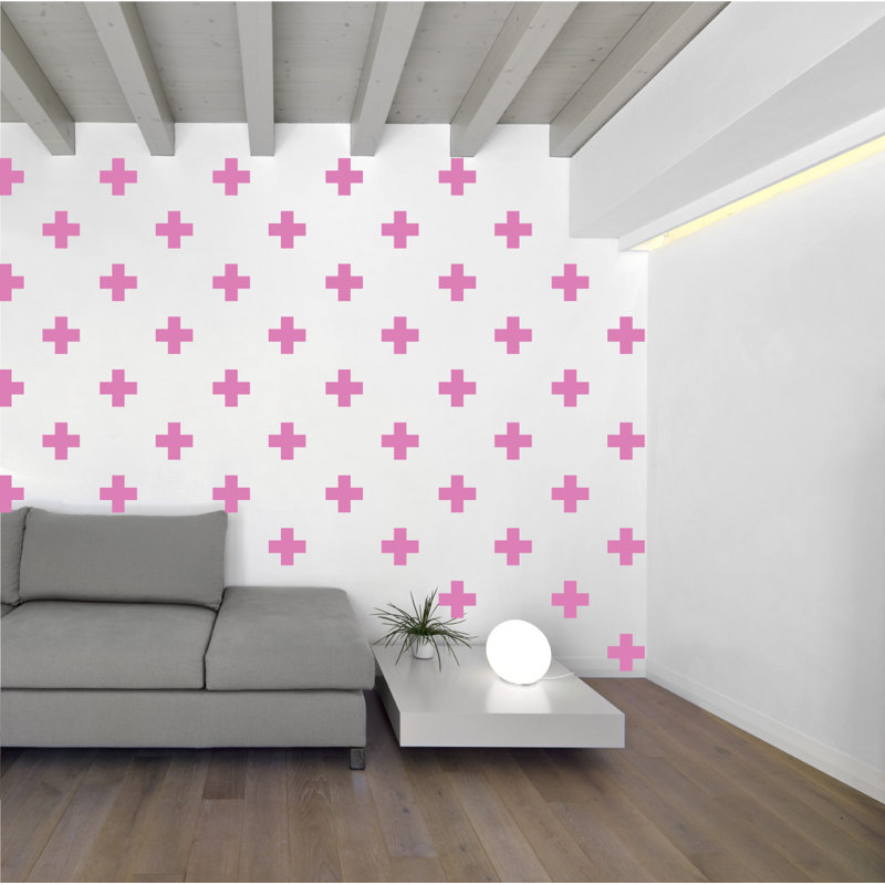Décalcomanie murale à motifs croisés suisses, H 3 po x l 3 po x P 0,01 po, Gomme à bulles