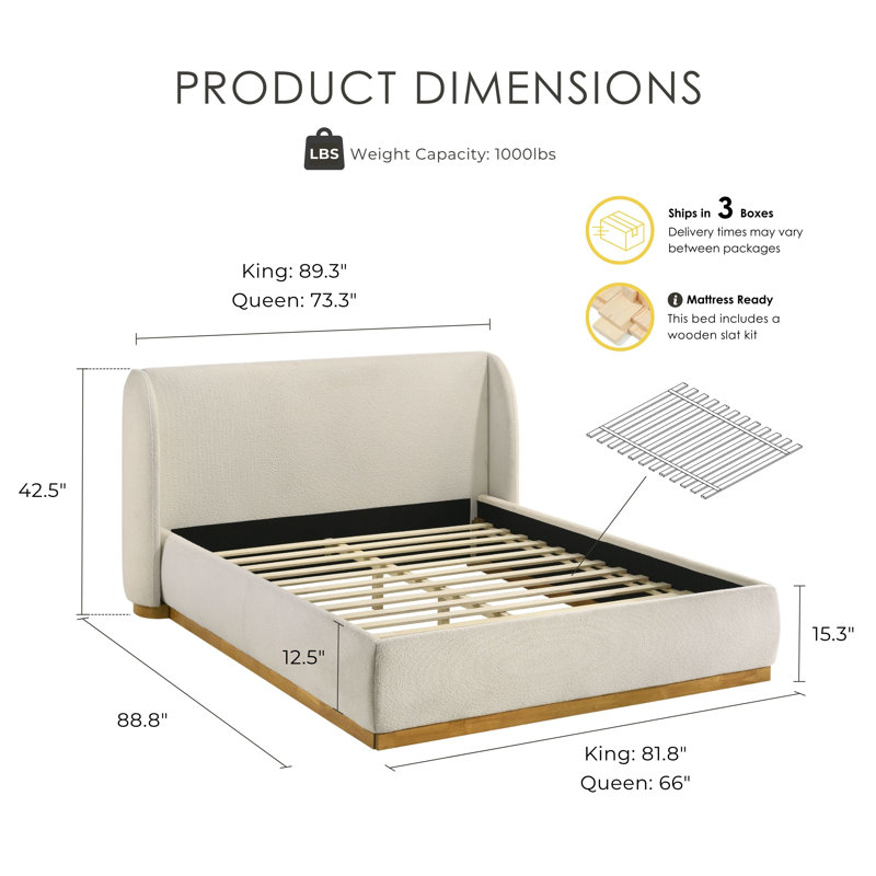 Cantero Boucle Wingback Platform Bed, Queen