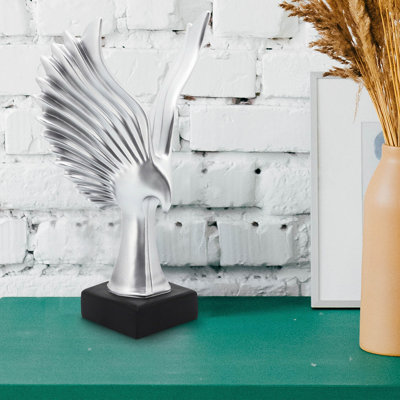 Elegant Eagle Wing Resin Sculpture Decorative Object for Living Room Decorations - Modern Figurine Accent for Office or Home Tabletop Decor - Silver