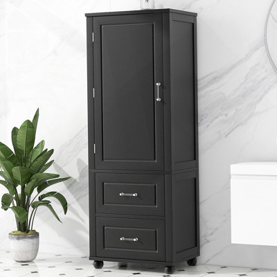 Tall Bathroom Storage Cabinet, Freestanding Storage Cabinet With Two Drawers And Adjustable Shelf, MDF Board With Painted Finish, Black