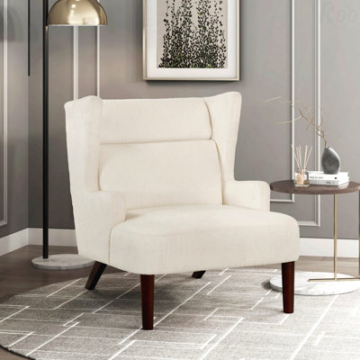 Chaise d'appoint - Fauteuil à oreilles beige de style contemporain avec revêtement en chenille et cadre en contreplaqué