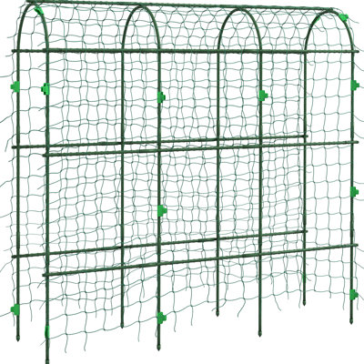 Treillis arqué d'extérieur de 6 pi de hauteur pour plantes grimpantes, acier enduit de plastique, filet, concombres, pois
