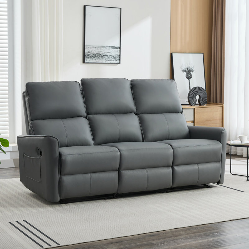 Aburio 3 Seater Faux Leather Reclining Sofa, Grey