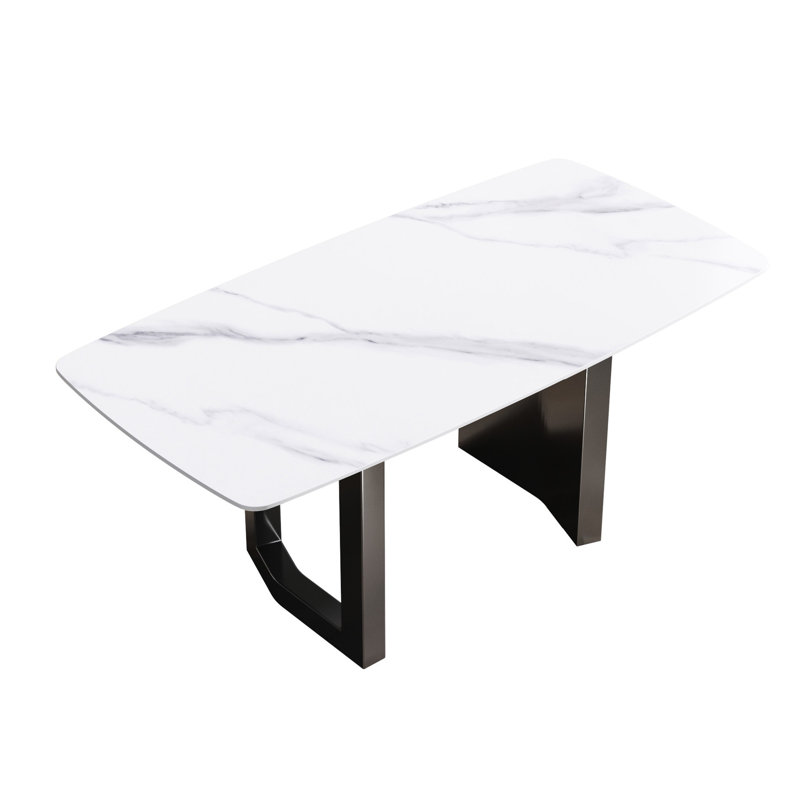 Table 71,81 po en pierre artificielle blanche avec pieds en métal, sièges 6 à 8, chauffante, teintée, facile à essuyer et garder le bureau propre et impeccable