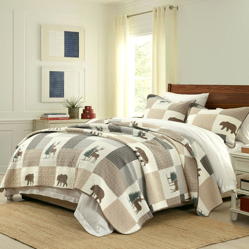 DDUOXIN 3 Piece Cotton Quilt Bedding Set, Courtepointe très grand et 2 très grandes taies, Imprimé animal brun / gris / beige
