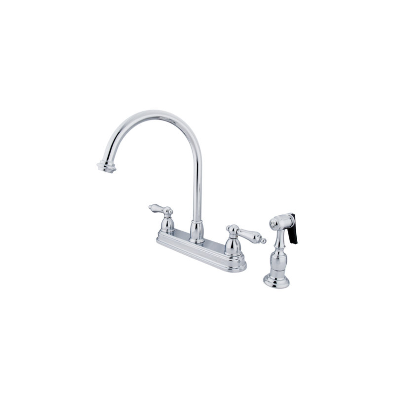 Kingston Brass Restoration Two-Handle 4-Hole 8" Centerset Kitchen Faucet with Side Sprayer, Polished Chrome