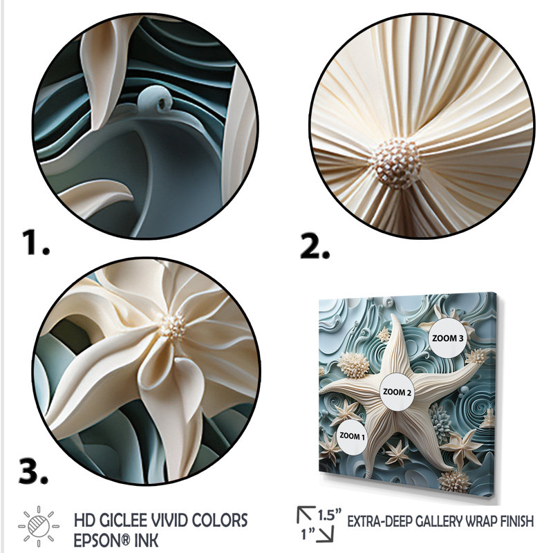 Blanc et bleu, étoile de mer océanique, bijou - étoile de mer, art mural, H 30 po x l 30 po x P 1,5 po