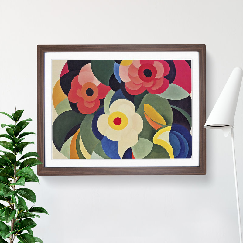 Abstract Peony Flowers - Framed Print, 34cm H x 46cm W x 2cm D, Walnut
