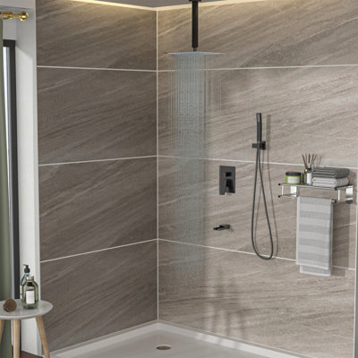 Shower System With Waterfall Tub Spout,12 Inch Ceiling Mount Square Shower System With Rough-In Valve