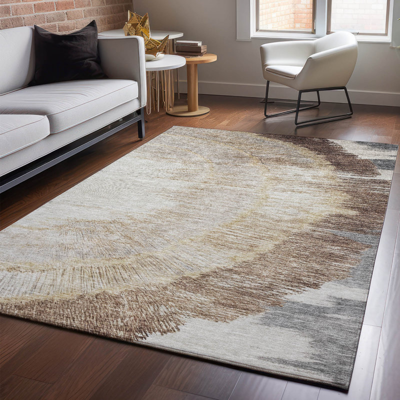 Tapis brun Cerrito lavable à la machine de qualité supérieure, Rectangulaire 3 pi x 5 pi