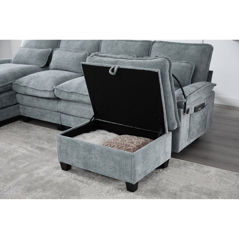 106 Inch U Shape Sectional Sofa With Chenille Upholstery, Modular Design, And Built-In Charging For Modern Living Rooms