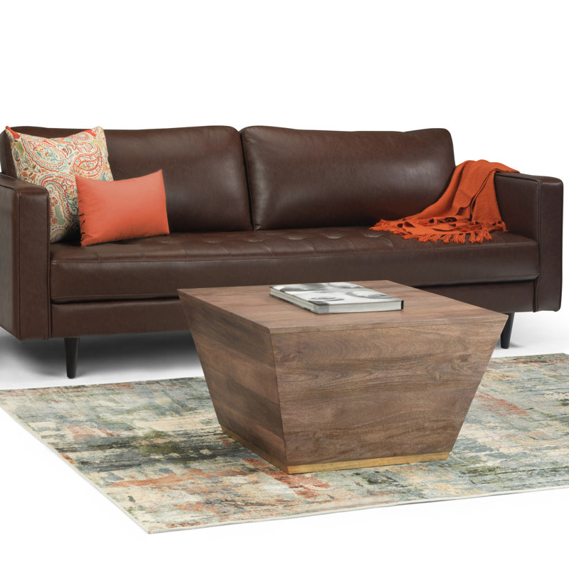 Table basse moderne carrée en bois de manguier l 28 po Abba, Marron foncé