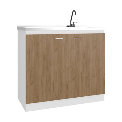 Napoles Utility Sink With Faucet Inclued And Integrated Stainless Steel Counter Top, Freestanding Cabinet With Two Doors