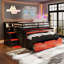 Lit double mezzanine double avec bureau coulissant, lit gigogne simple, marches de rangement et tiroirs, lit poste de travail de jeu - noir et rouge-130135648-130135650