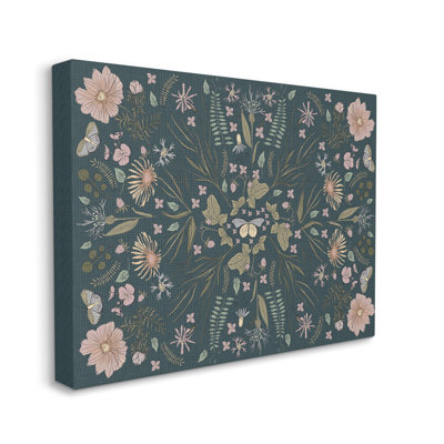 Motif d'insecte papillon varié à motif botanique floral par Birgit Maria Kiennast - peinture sur toile à cadre flottant
