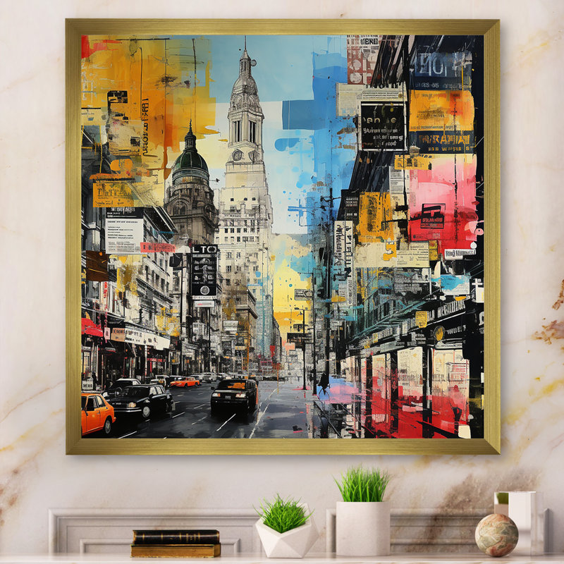 Munich City Popart - Munich, art mural, H 30 po x l 30 po x P 1,5 po, Cadre doré simple