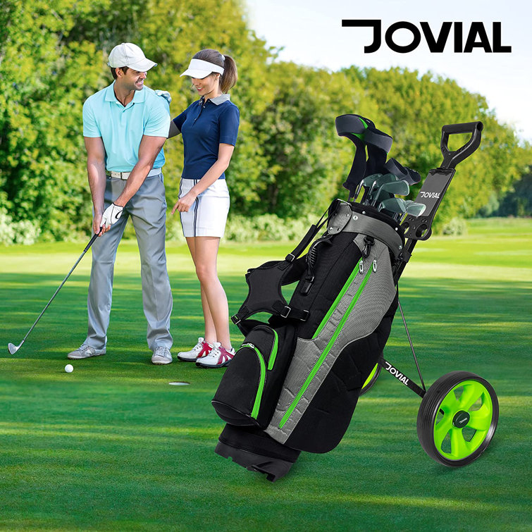 SereneLife Chariot de golf à 3 roues - Support de sac de golf à roulettes  pliable léger avec support supérieur / inférieur avec sangle élastique,  carte de pointage, porte-gobelet et sac et