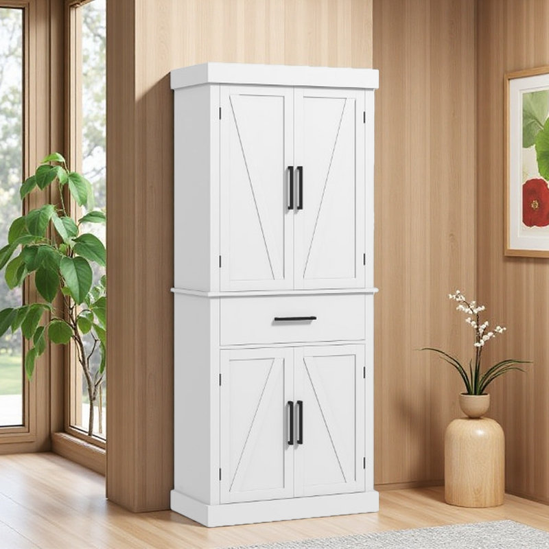 Kitchen Pantry Cabinet,Tall Kitchen Cabinet,With Drawer,5-Tier Shelf And Adjustable Shelves