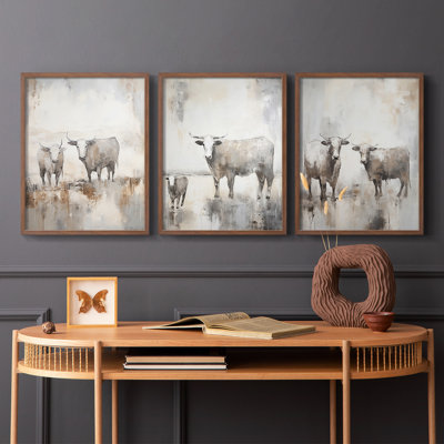 Cattle  Series  XCVI  -Set Of 3 Framed Giclee Prints -Ready to Hang