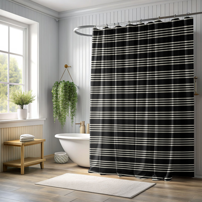 Rideau de douche Beige Lines - Premium, H 74 po x l 71 po