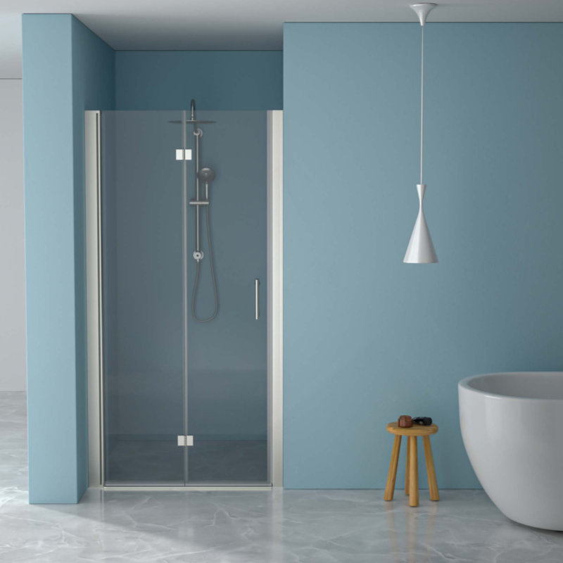 Porte de douche pliante sans cadre avec verre trempé, 1/4 po (6 mm)