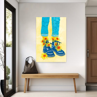 Sunflower Walk Colorful Abstract Contemporary Sunflower Flower Summer Wall Art Print 1 Piece Wrapped Canvas Wall Art