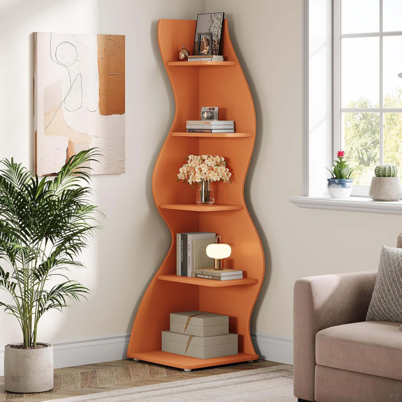 Bibliothèque et support d'angle à 5 niveaux 69,8 po pour salon, Orange