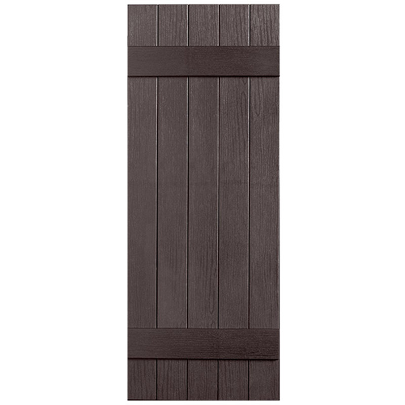 Paire de volets en vinyle fermés à deux lattes et cinq planches, Chocolat, 52 po