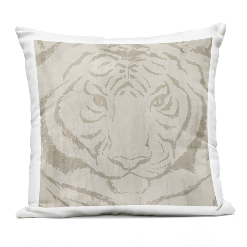 Coussin d'extérieur Neutral Majestic Tiger, imprimé par Hannah Dawson, Carré 18 po, Animaux beiges 32