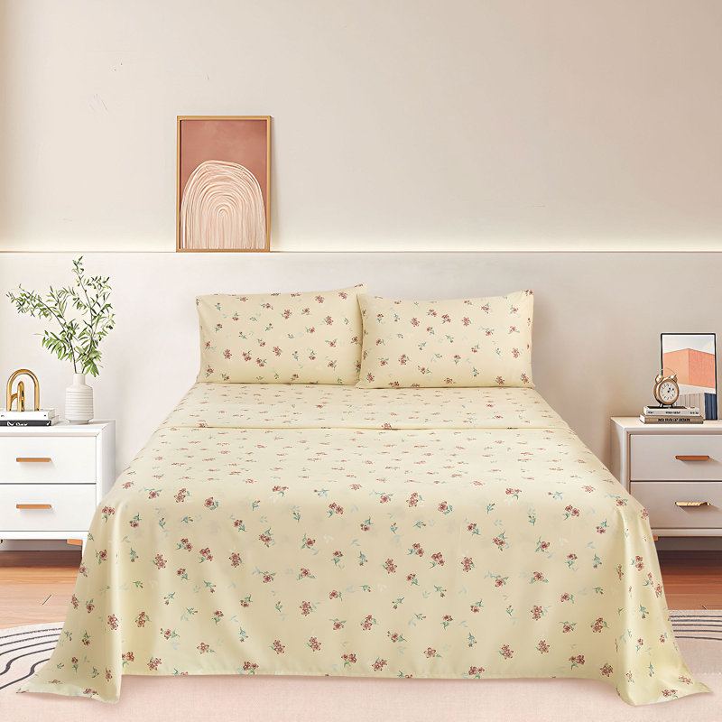 Zeta Boho Floral Printed Sheet Set, Twin Sheet Set with 1 Pillowcase, Yellow