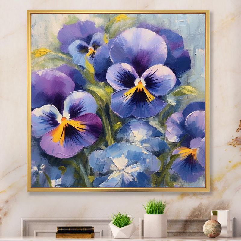 " Purple Yellow Natures Pansies II ", Gold Floater Frame, 16" H x 16" W x 1" D