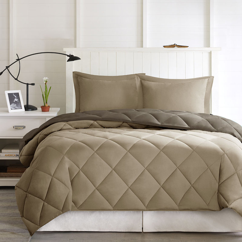 3Pcs Grid Reversible Down Alternative Comforter Set,86"W x 90"L Comforter and 2 20"W x 26"L Shams,Machine Washable, King