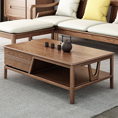 Solid Ash Wood Coffee Table with Open Shelf