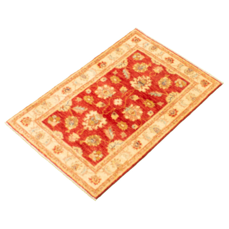 Tapis décoratif en laine rouge/crème de conception unique noué à la main New Age 2 pi 9 po x 4 pi 2 po