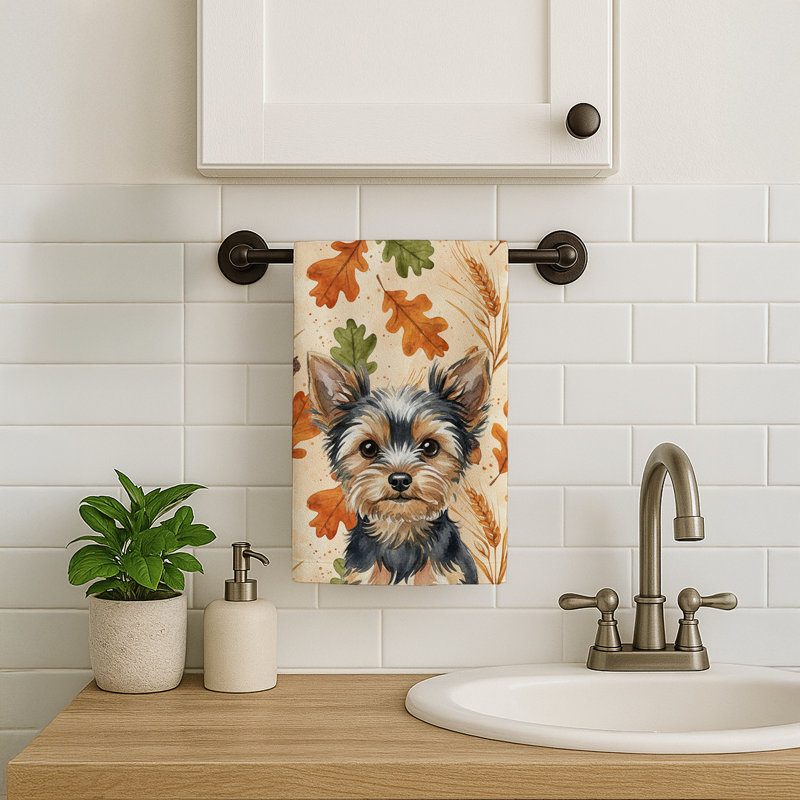 Black and Tan Yorkshire Terrier Heirloom Fall Kitchen Towel, Black and Tan Yorkshire Terrier