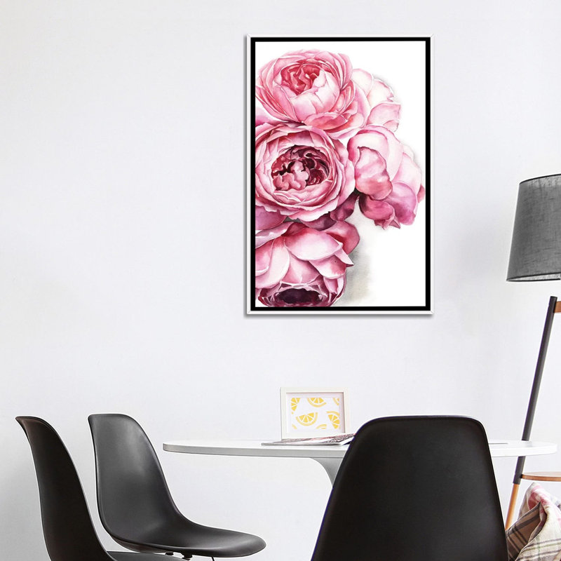 Pivoine par Kira Balan - reproduction d'art, Pas de tapis, H 40 po x l 26 po x P 1,5 po, Toile blanche encadrée
