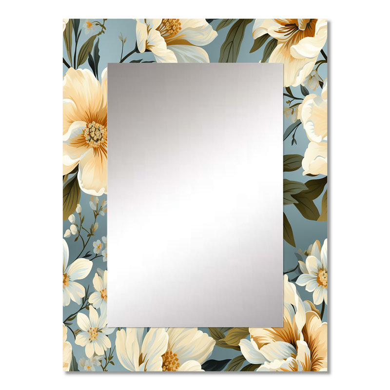 Arrilla Boho Victorian Fusion Victorian Pattern - Floral Decorative Mirror, Cottage Wall Mirror, Printed Metal Art, 32" x 24"