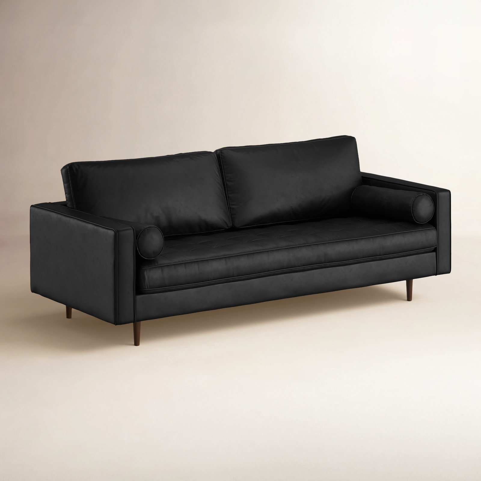 Geo 84" Vegan Leather Sofa, Midnight Black Vegan Leather