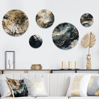 Ensemble de 5 décorations murales en marbre bleu marbré beige Dreamscape IV