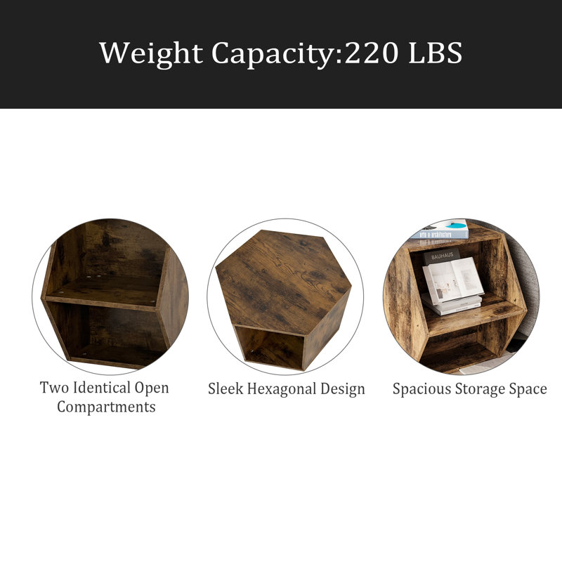 Table d'appoint hexagonale 23,62 po, Bois antique