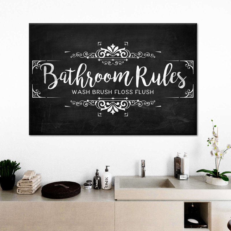 «Vintage Bathroom Rules Sign», reproduction sur toile, H 30 po x l 45 po x P 1,25 po