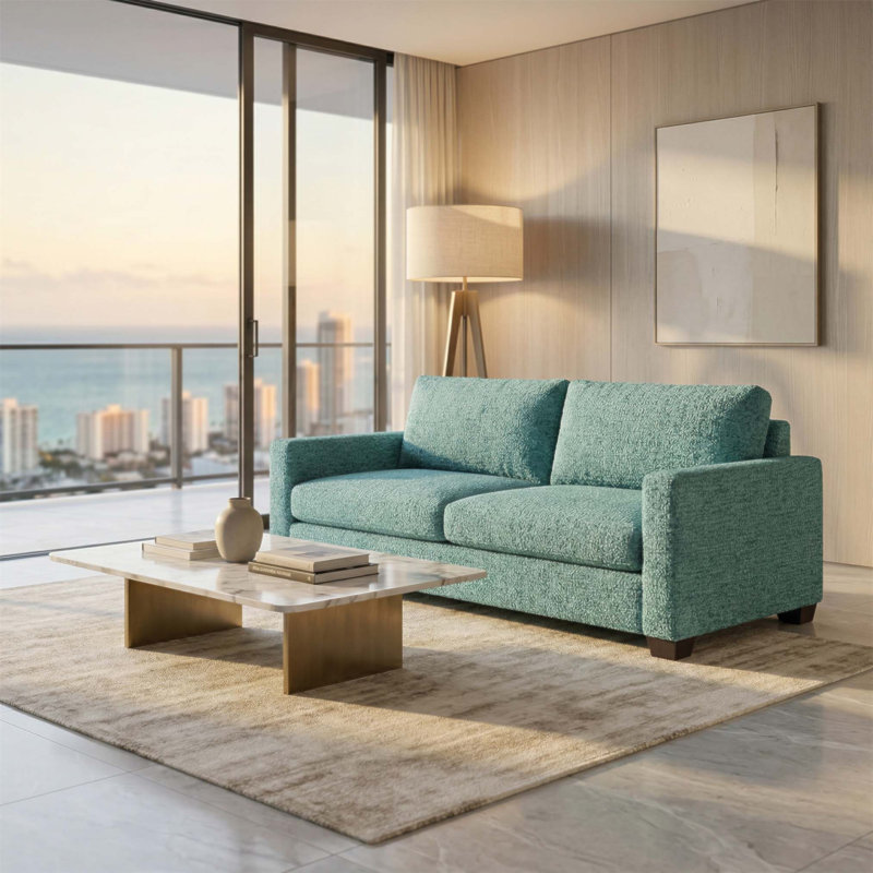 Canapé classique Hepburn Emerald avec tissu écume de mer, durable et personnalisable pour les espaces de vie modernes