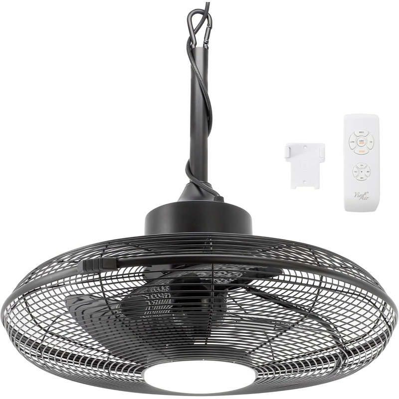 Ventilateur de jardin extérieur 20 pouces avec télécommande Vie, 3 réglages de vitesse, lumières DEL et fonctionnement silencieux Vie - Ventilateur de patio noir mat