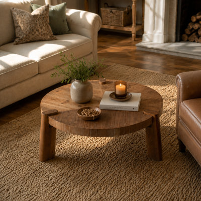 Table basse ronde en bois rustique 36,62 po pour le salon, facile à assembler