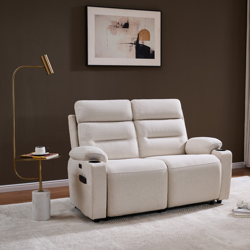 Canapé modulaire inclinable électrique, siège à deux places, tissu en lin, crème, 2 Seat, Lin crème