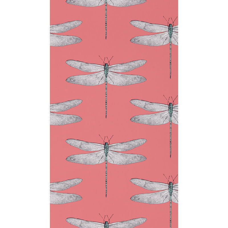 Demoiselle Wallpaper, Coral/Mint