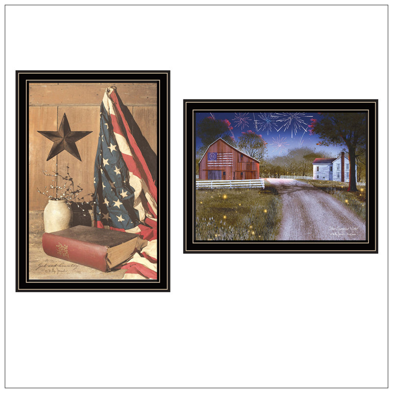 Trendy Decor 4U 2- Piece Vignette Star Spangled Night, God & Country Wall Art For Living Room, Bedroom Wall Art Print For Home Decor By Billy Jacobs
