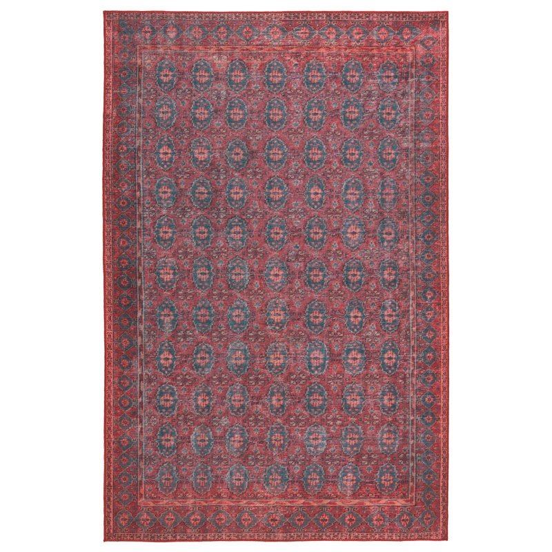 Tapis rouge foncé / bleu tissé à la machine Kalinaire, Rectangle 9 pi x 12 pi