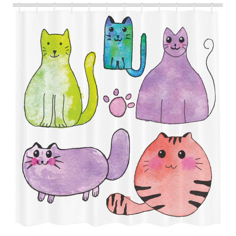 Ensemble de rideau de douche et crochets Kitten, H 69 po x l 105 po